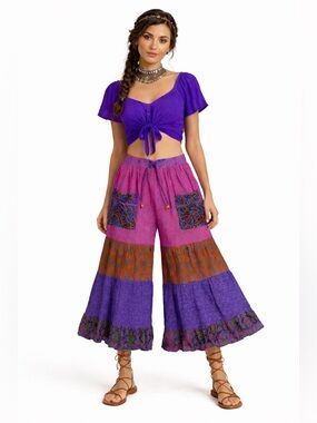 Hippie Forever Handmade Tiered Patchwork Palazzo Women SZ OS Enchanted Fairycore
